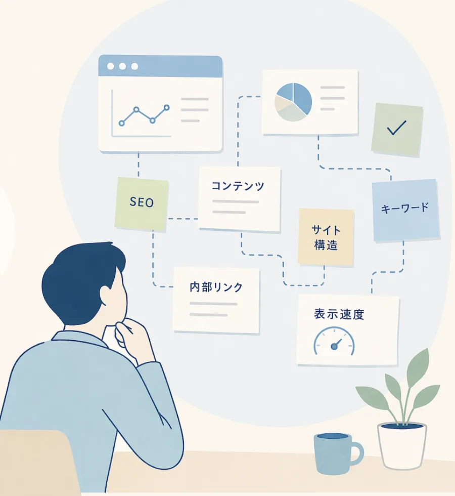 サイト全体の構造を見直し、問い合わせまでの導線を設計するイメージ