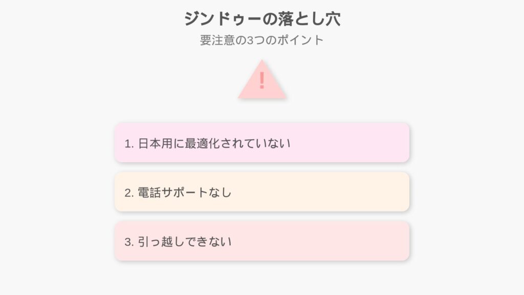 日本用に最適化されていない

電話サポートなし

引っ越しできない