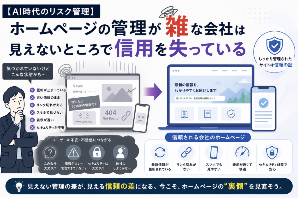 【AI時代のリスク管理】ホームページの管理が雑な会社は見えないところで信用を失っている